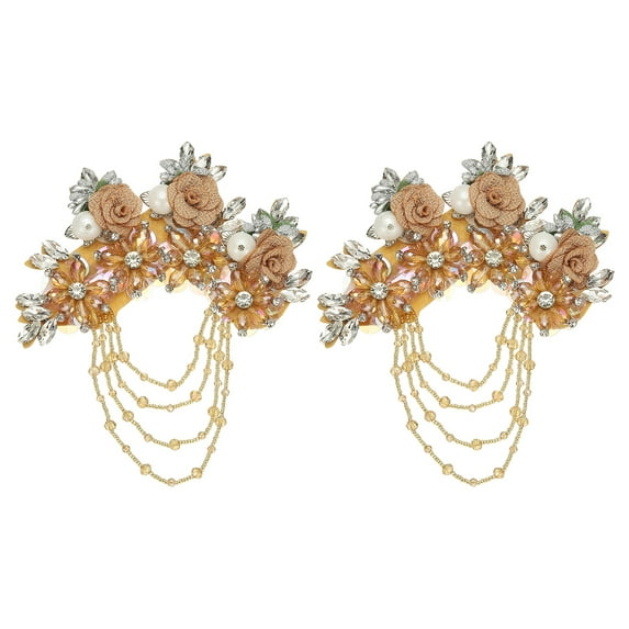 Uxcell 2Pcs Flower Rhinestone Appliques for Dresses, 3D Gold Rhinestone Embellishments 7 Flowers