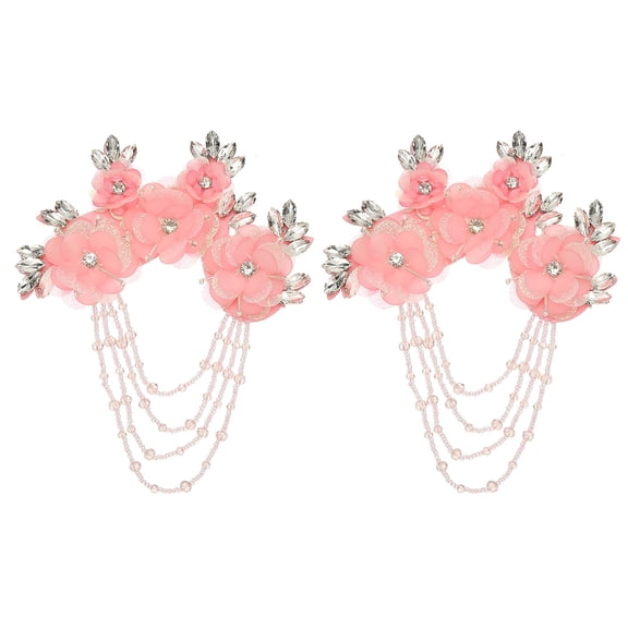 Uxcell 2Pcs Flower Rhinestone Appliques for Dresses, 3D Pink Rhinestone Embellishments 5 Flowers