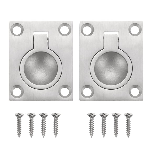 Uxcell 2Pcs Flush Ring Pull, 1.97 x 1.57 Inch 304 Stainless Steel Lifting Ring Pull Handle Square Recessed Door Pulls with Screws for Cupboard Drawer Boat, Silver