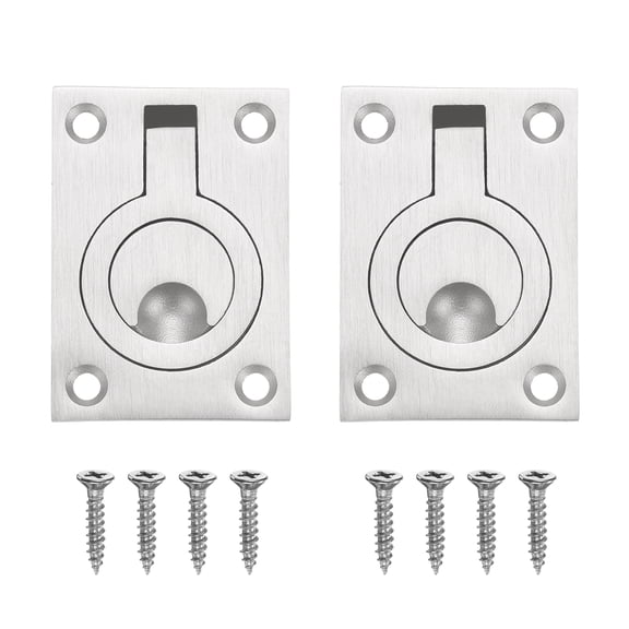 Uxcell 2Pcs Flush Ring Pull, 2.56 x 1.81 Inch 304 Stainless Steel Lifting Ring Pull Handle Square Recessed Door Pulls with Screws for Cupboard Drawer Boat, Silver