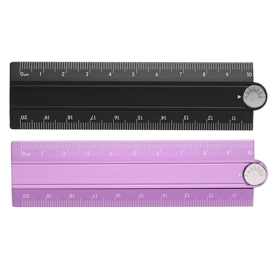 Uxcell 2Pcs Folding Straight Ruler 20cm Metric Aluminum Alloy Protractor Foldable Angle Finder Ruler Geometric Measuring Tool for Architects Artists Office, Black/Purple