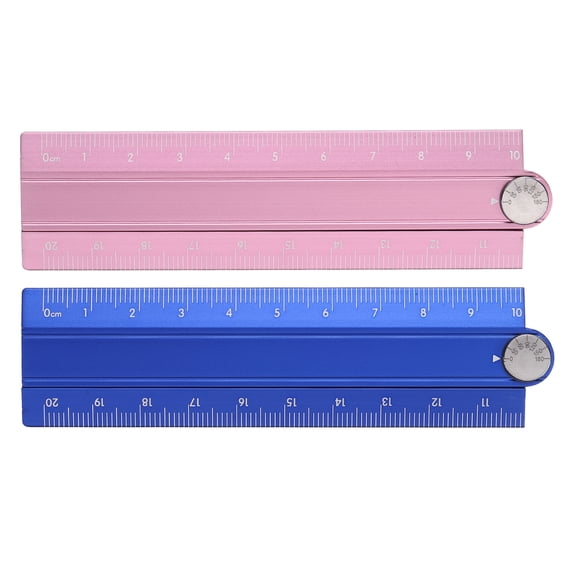 Uxcell 2Pcs Folding Straight Ruler 20cm Metric Aluminum Alloy Protractor Foldable Angle Finder Ruler Geometric Measuring Tool for Architects Artists Office, Blue/Pink