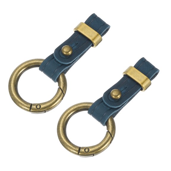 Uxcell 2Pcs Genuine Leather Keychain Blanks, 2.6In Vintage Bulk Rectangle Key Chain Blanks Holder with Key RingsRemovable Keychain Blue