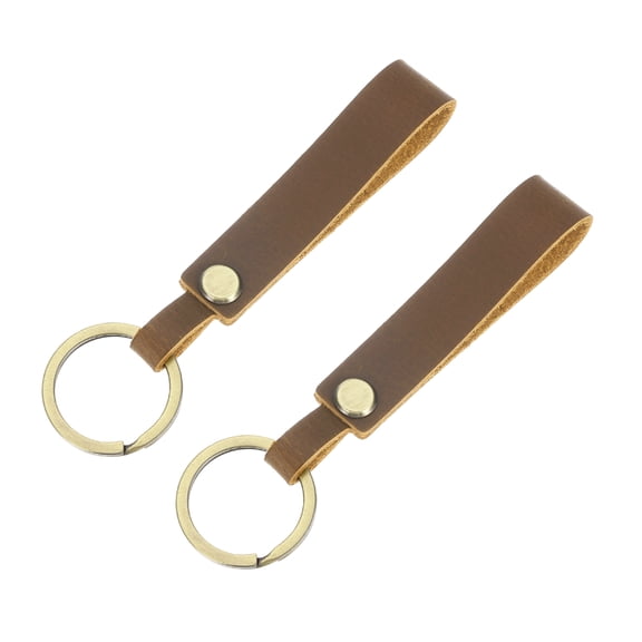 Uxcell 2Pcs Genuine Leather Keychain Blanks, 4.7In Vintage Bulk Rectangle Key Chain Blanks Holder with Key RingsBrown