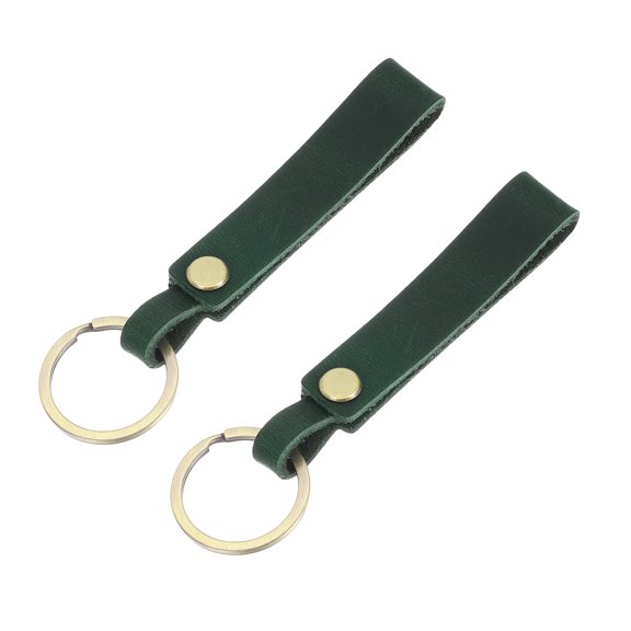 Uxcell 2Pcs Genuine Leather Keychain Blanks, 4.7In Vintage Bulk Rectangle Key Chain Blanks Holder with Key RingsDark Green