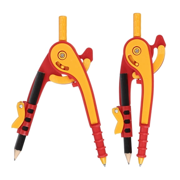 Uxcell 2Pcs Geometry Compass, Geometric Compass with Pencil for Drawing Drafting Math Circle Marking Classroom Study Art Craft DIY Project Home Office, Red Yellow