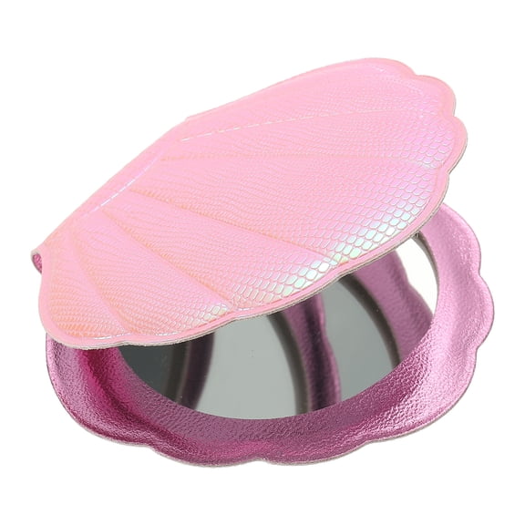 Uxcell 2Pcs Glitter Pocket Mirror, 1x/2x Shell Shape Magnifying Double-Sided Portable Folding Hand-held Compact Makeup Mirror with Scaly Texture for Women Girls Purse Handbag Accessories, Pink