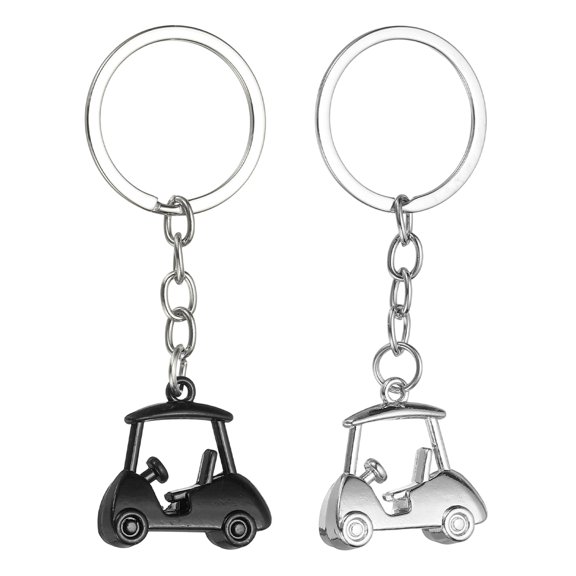 Uxcell 2Pcs Golf Cart Keychain, Metal Golf Keychain Pendant Rings Organizer Bag Charm Accessories for Golfer Birthday Gifts Souvenirs Backpacks Handbag, Black/Silver
