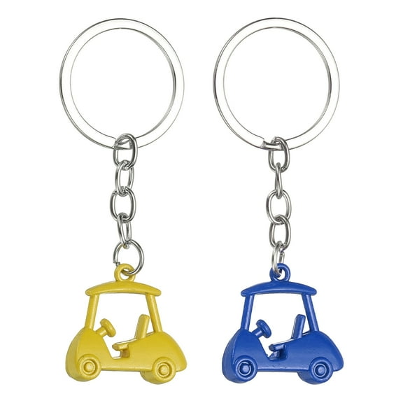 Uxcell 2Pcs Golf Cart Keychain, Metal Golf Keychain Pendant Rings Organizer Bag Charm Accessories for Golfer Birthday Gifts Souvenirs Backpacks Handbag, Blue/Yellow