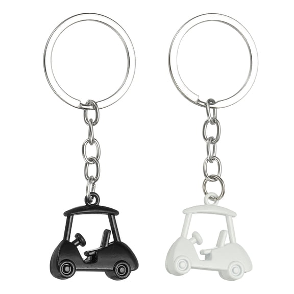 Uxcell 2Pcs Golf Cart Keychain, Metal Golf Keychain Pendant Rings Organizer Bag Charm Accessories for Golfer Birthday Gifts Souvenirs Backpacks Handbag, Black/White
