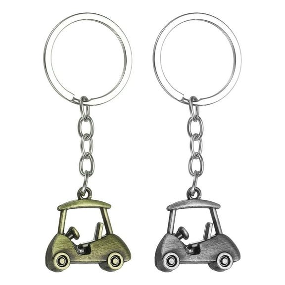 Uxcell 2Pcs Golf Cart Keychain, Metal Golf Keychain Pendant Rings Organizer Bag Charm Accessories for Golfer Birthday Gifts Souvenirs Backpacks Handbag, Patina Green/Pewter