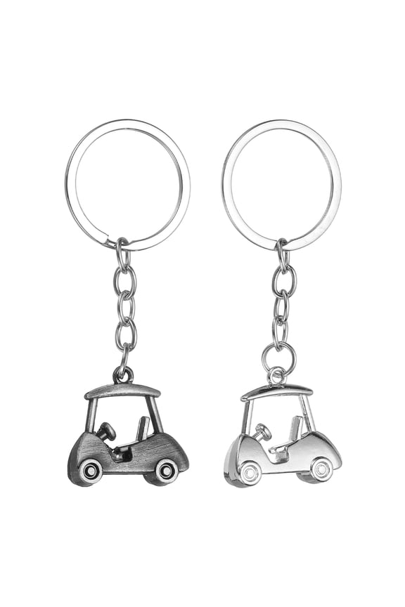 2Pcs Golf Cart Keychain, Metal Golf Keychain Pendant Rings Organizer Bag Charm Accessories for Golfer Birthday Gifts Souvenirs Backpacks Handbag, Silver/Pewter