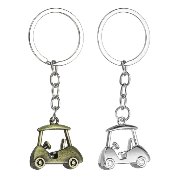 Uxcell 2Pcs Golf Cart Keychain, Metal Golf Keychain Pendant Rings Organizer Bag Charm Accessories for Golfer Birthday Gifts Souvenirs Backpacks Handbag, Silver/Patina Green