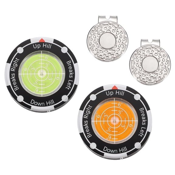 Uxcell 2Pcs Golf Green Reader, Golf Ball Marker with High Precision Green Reading Aid Bubble and Magnetic Cap Clip - Fitting for (Training/Accessories/Gift/Men & Women), Green, Orange
