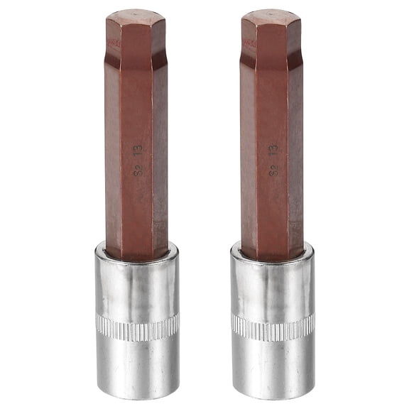Uxcell 2Pcs Hex Bit Socket 1/2" Drive H13 S2 Steel Hexagonal Head Long Screwdriver Drill Bits CR-V Steel Socket Adapter for Home Auto Axle Hex Nuts Bolts Repair