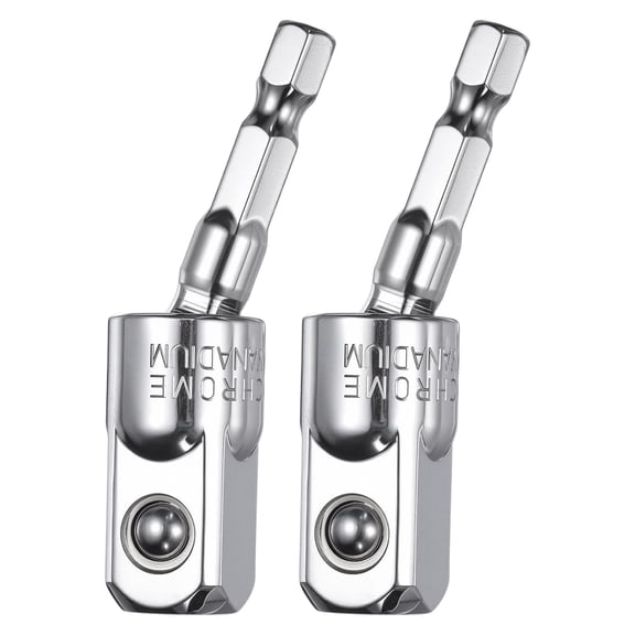 Uxcell 2Pcs Impact Socket Adapter 1/2" Drive 1/4" Hex Shank 360 Degree Rotatable CR-V Steel Power Drill Socket Swivel Adapter Universal Joint Extension Driver Bit, Silver