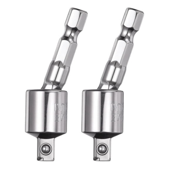 Uxcell 2Pcs Impact Socket Adapter 1/4" Drive 1/4" Hex Shank 360 Degree Rotatable CR-V Steel Power Drill Socket Swivel Adapter Universal Joint Extension Driver Bit, Silver