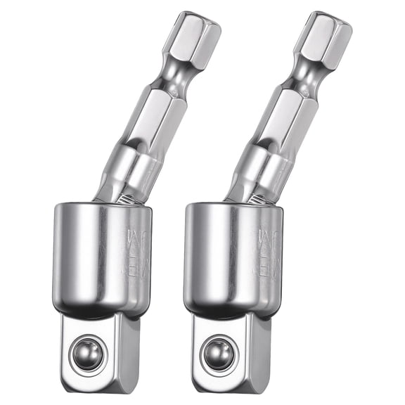 Uxcell 2Pcs Impact Socket Adapter 3/8" Drive 1/4" Hex Shank 360 Degree Rotatable CR-V Steel Power Drill Socket Swivel Adapter Universal Joint Extension Driver Bit, Silver