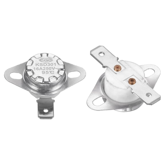 Uxcell 2Pcs KSD301 Thermostat 95C/203F 16A 250V Thermal Control Cutoff Switch Normally Closed N.C Adjust Snap Disc Temperature Switch for Microwaves Oven Coffee Maker, Ceramic Material