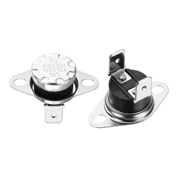Uxcell 2Pcs KSD301 Thermostat NC Temperature Switch, 150C/302F 10A Snap Disc Thermal Control Switch Overheat Protection for Oven Microwaves Coffee Maker, Bakelite Normally Closed