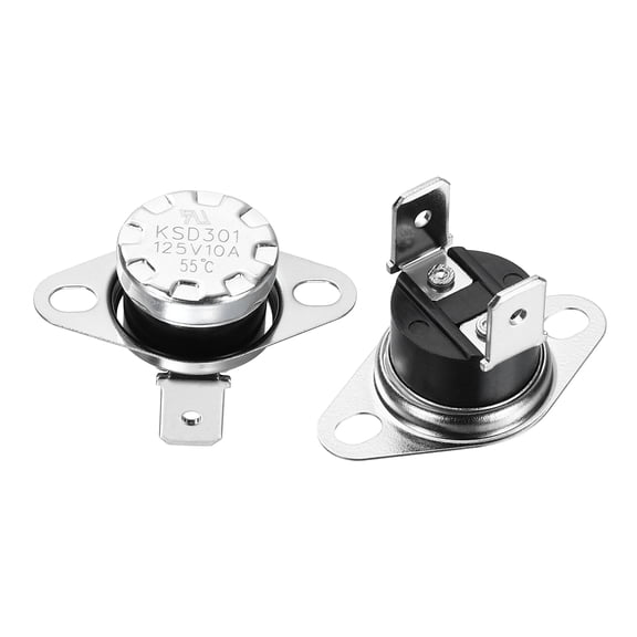 Uxcell 2Pcs KSD301 Thermostat NC Temperature Switch, 55C/131F 10A Snap Disc Thermal Control Switch Overheat Protection for Oven Microwaves Coffee Maker, Bakelite Normally Closed
