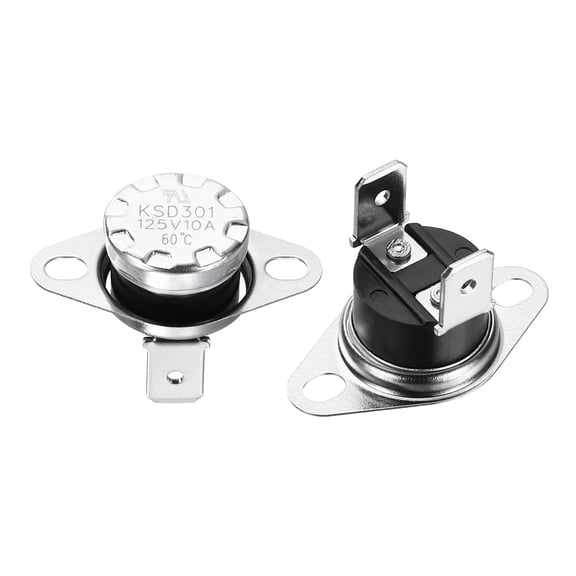 Uxcell 2Pcs KSD301 Thermostat NC Temperature Switch, 60C/140F 10A Snap Disc Thermal Control Switch Overheat Protection for Oven Microwaves Coffee Maker, Bakelite Normally Closed