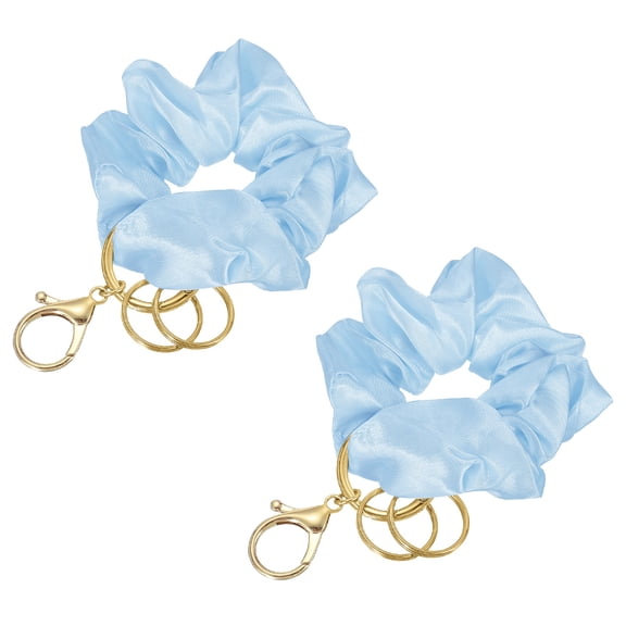Uxcell 2Pcs Keychain Wristlet, Stretchy Lanyard Bracelet Scrunchie Keychain, Elastic Round Wristlet Car Key Chain with Detachable Rings and Buckles Anti-Loss Phone Chain for Women, Sky Blue