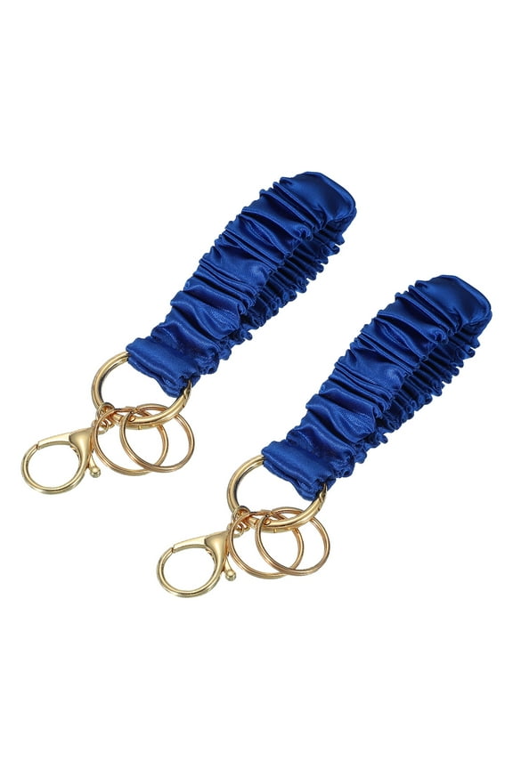 2Pcs Keychain Wristlet, Stretchy Lanyard Bracelet Scrunchie Keychain, Elastic Wristlet Car Key Chain with Detachable Rings and Buckles Anti-Loss Phone Chain for Women, dark Blue