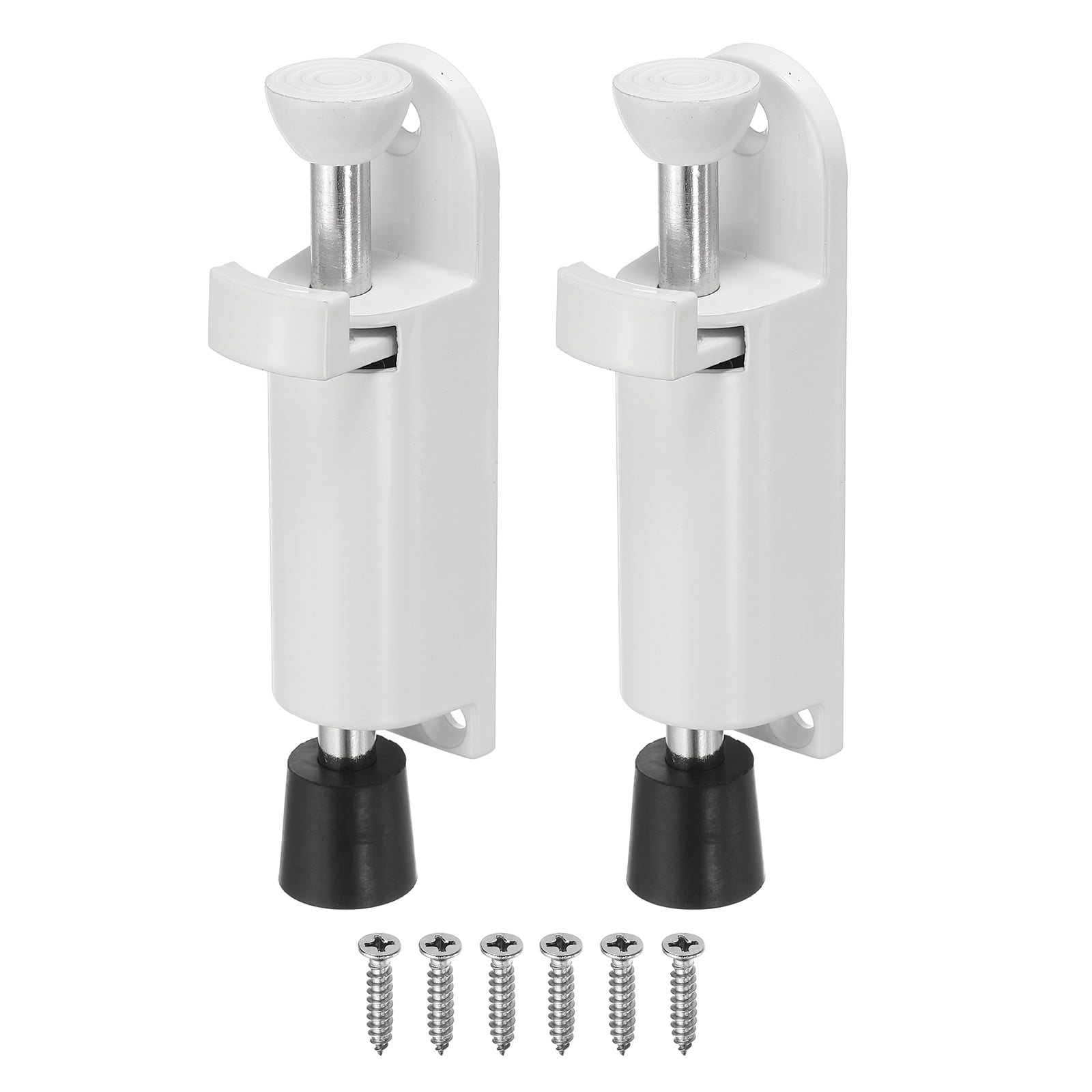Uxcell 2Pcs Kickdown Door Stop, Zinc Alloy Spring Loaded Telescopic Step On/Off Adjustable Heavy Duty Foot-Operated Door Stop Holder for Ground Gap 0-25mm, White