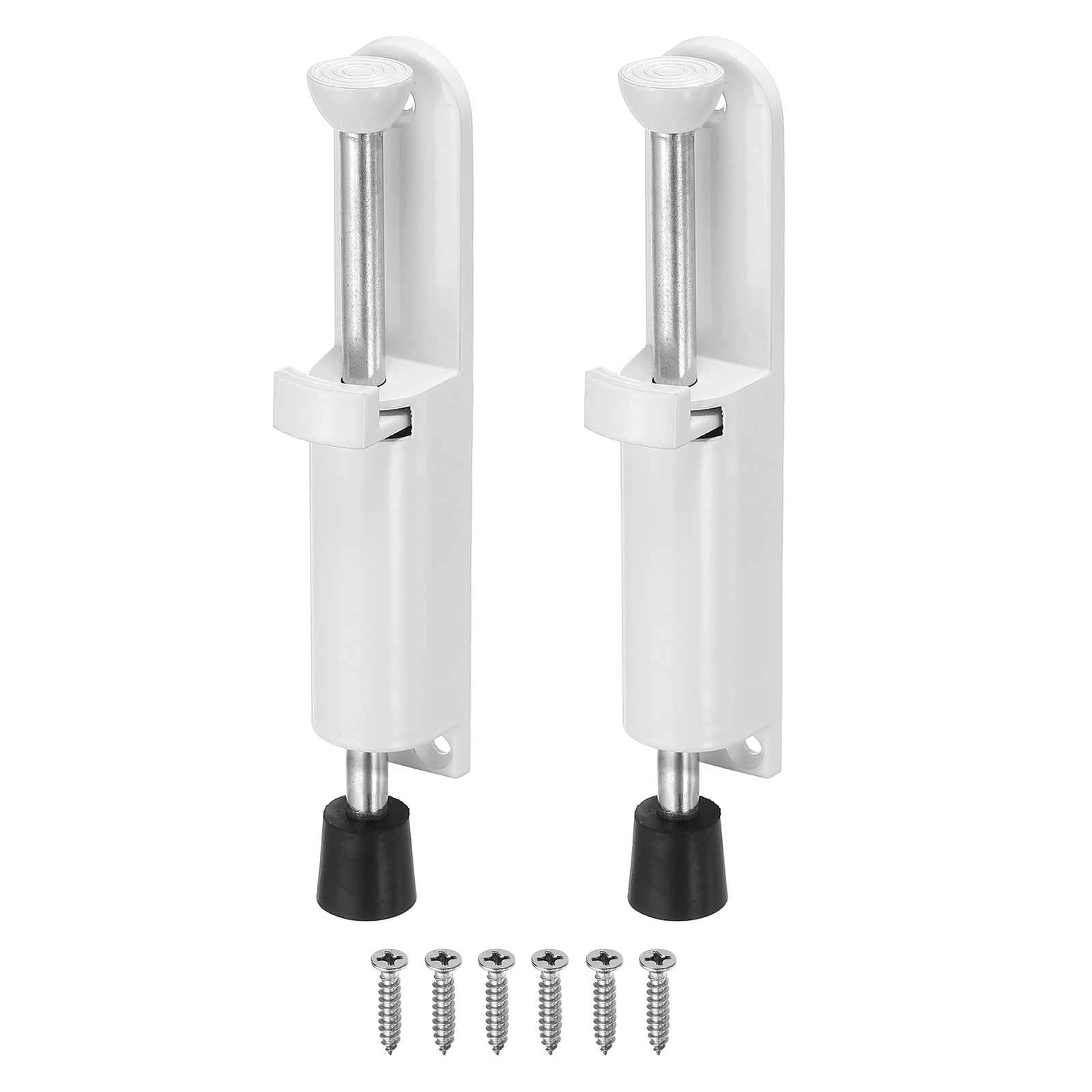 Uxcell 2Pcs Kickdown Door Stop, Zinc Alloy Spring Loaded Telescopic Step On/Off Adjustable Heavy Duty Foot-Operated Door Stop Holder for Ground Gap 0-45mm, White