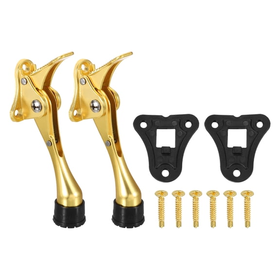 Uxcell 2Pcs Kickdown Door Stopper, (4.8 Inches, Gold)- Zinc Alloy Adjustable One Touch Kick Down Door Holder with Non-Slip Rubber Tip and Screws, Apply to Home/Office/Hotel/Apartment