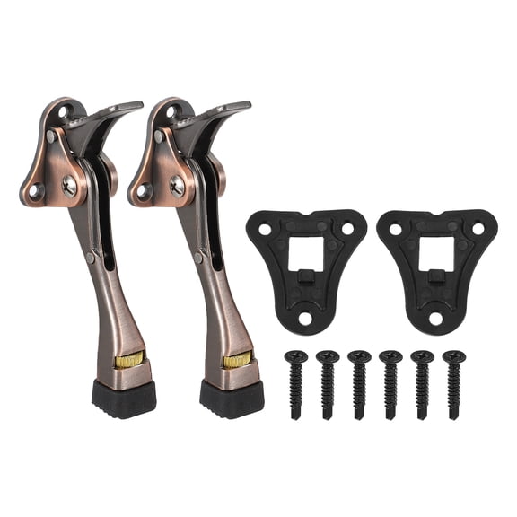 Uxcell 2Pcs Kickdown Door Stopper, (4.8 Inches, Red Bronze)- Zinc Alloy Adjustable One Touch Kick Down Door Holder with Non-Slip Rubber Tip and Screw, Apply to Home/Office/Hotel/Apartment