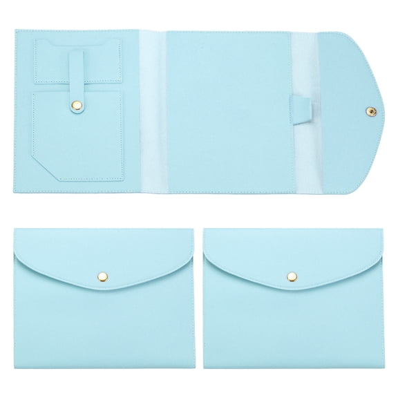 Uxcell 2Pcs Leather A5 Notebook Cover for Business Cards Documents with Pen Holder, Sky Blue