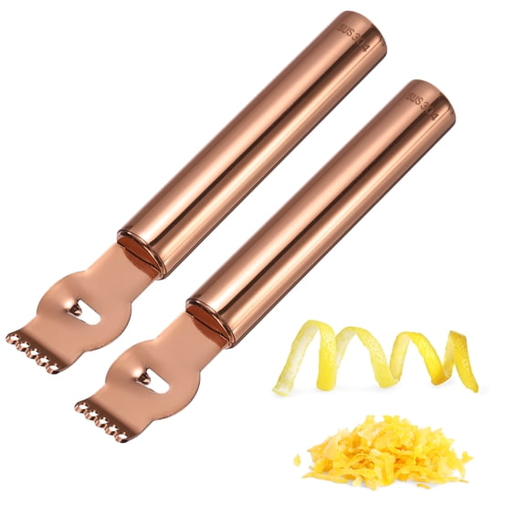 Uxcell 2Pcs Lemon Zester Tool, Stainless Steel Citrus Zester with Channel Knife Grater Keen Rind Twist Orange Peeler for Cocktail Garnishes Bar Kitchen, Rose Gold
