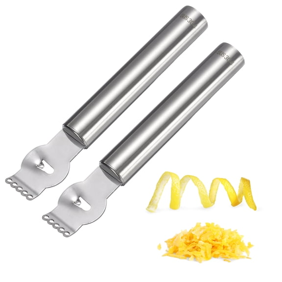 Uxcell 2Pcs Lemon Zester Tool, Stainless Steel Citrus Zester with Channel Knife Grater Keen Rind Twist Orange Peeler for Cocktail Garnishes Bar Kitchen, Silver