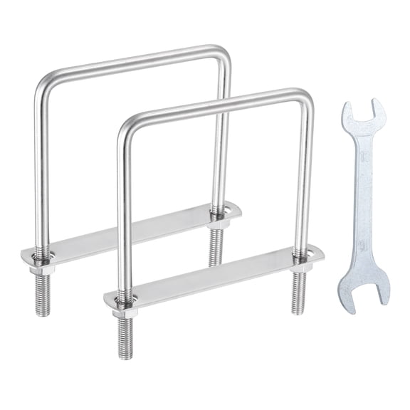 Uxcell 2Pcs M10 U-Bolts, Square Bend U Bolts with Nuts Frame Plate Washers and Wrench for Trailers 4.76"(121mm) Inner Width 6.3"(160mm) Length