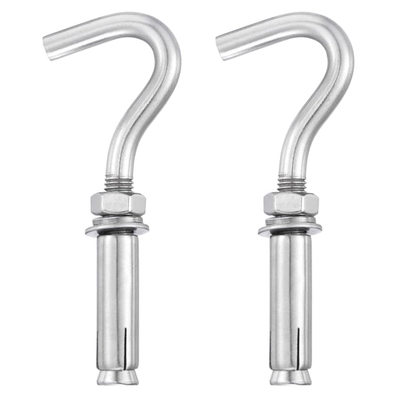 Uxcell 2Pcs M12 Stainless Steel Concrete Wall Hook Expansion Bolt, Heavy Duty Standard Open Cup Hook Bolt for Indoor Outdoor Concrete Wall Brick Stone, Silver