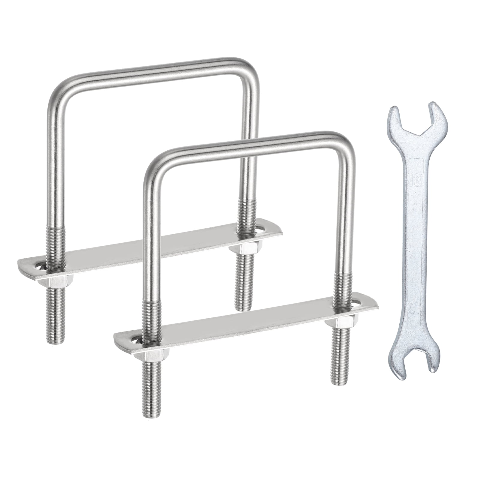 Uxcell 2Pcs M8 U-Bolts, Square Bend U Bolts with Nuts Frame Plate Washers and Wrench for Trailers 2.95"(75mm) Inner Width 4.33"(110mm) Length