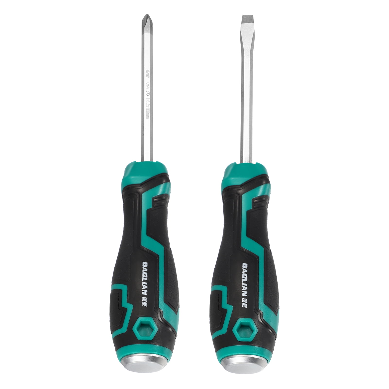 Uxcell 2Pcs Magnetic Screwdriver Set PH7/SL7 x 100mm S2 Steel Go-thru Phillips Slotted Screwdrivers with Striking Cap for Industry and Automobile Repair