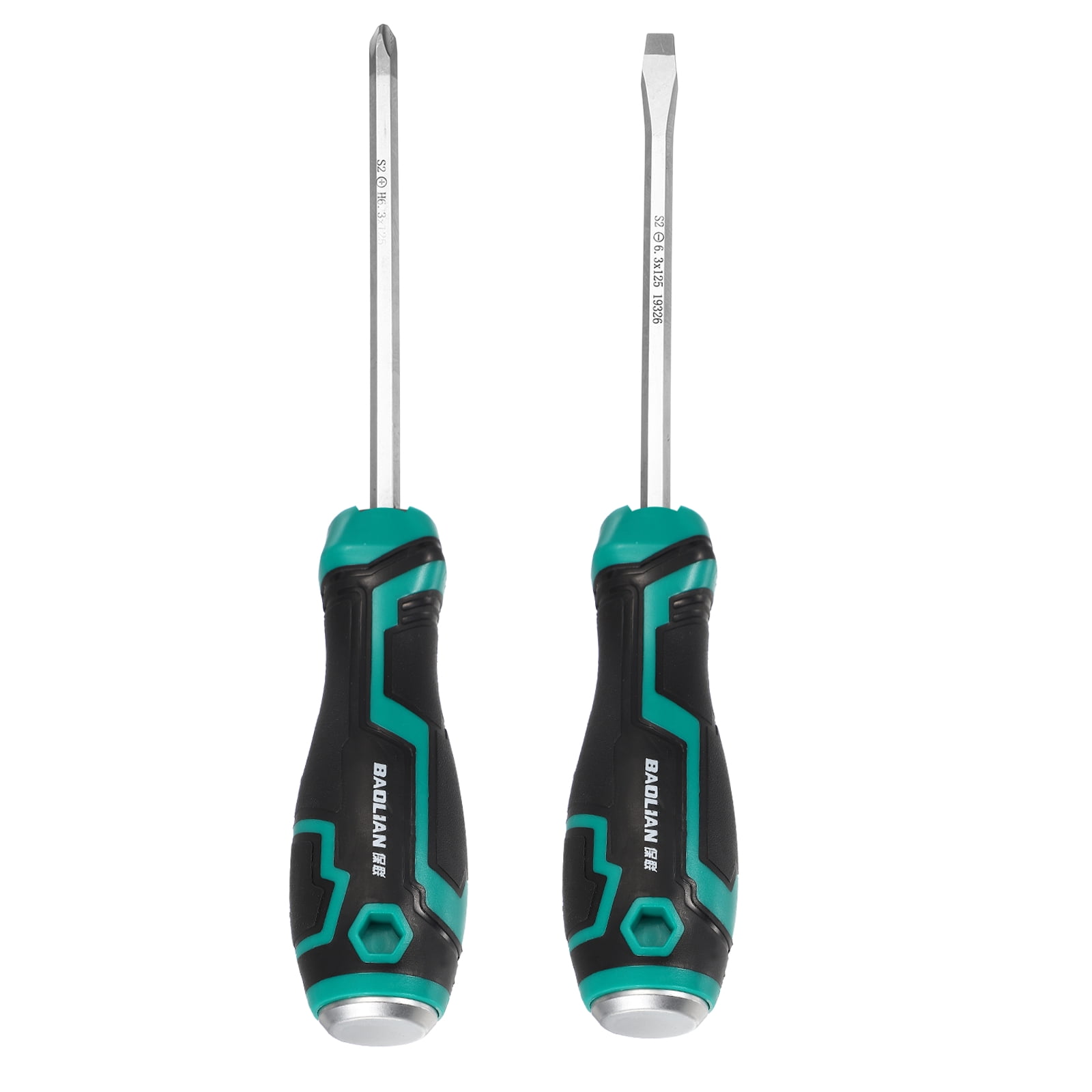 Uxcell 2Pcs Magnetic Screwdriver Set PH7/SL7 x 125mm S2 Steel Go-thru Phillips Slotted Screwdrivers with Striking Cap for Industry and Automobile Repair