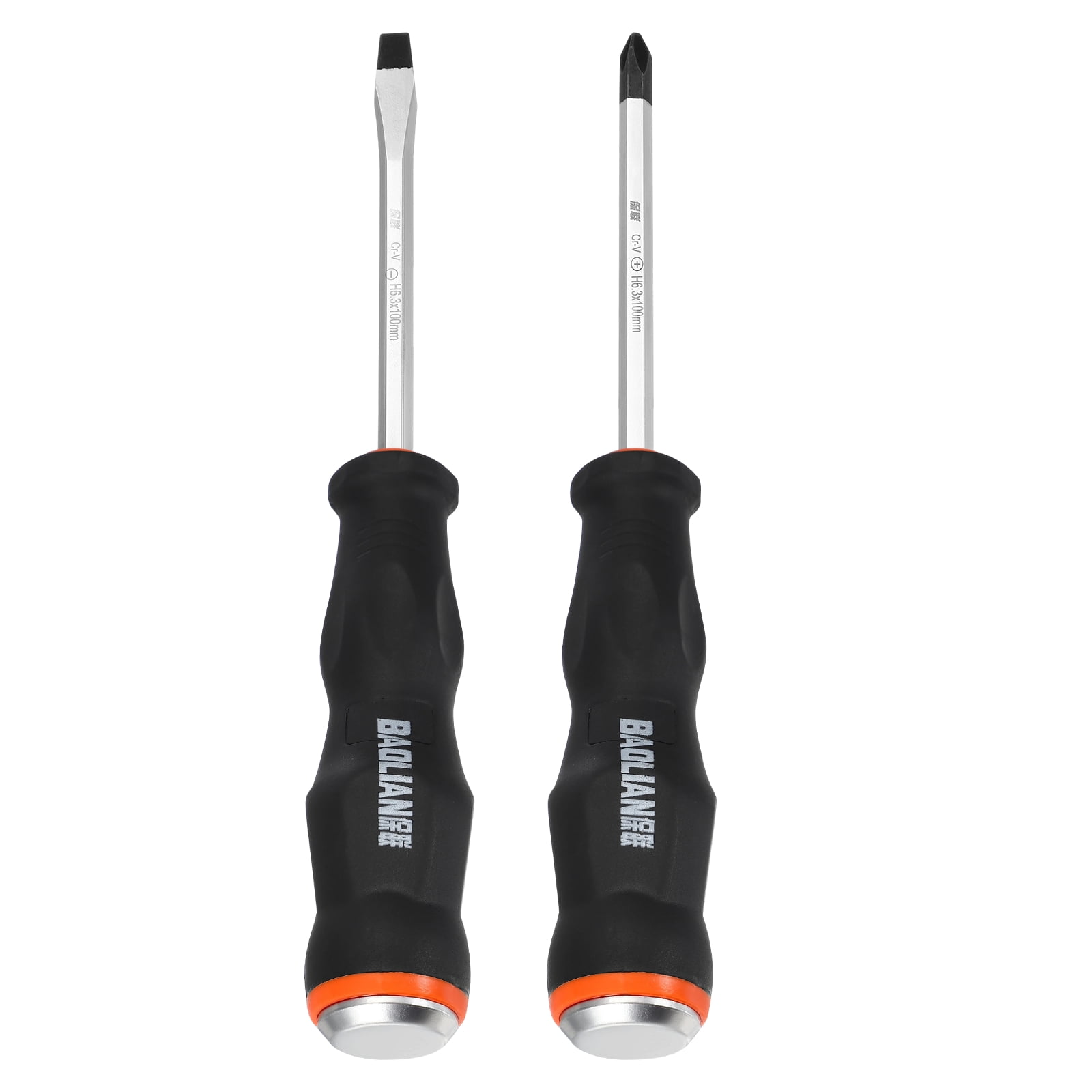 Uxcell 2Pcs Magnetic Screwdriver Set SL7/PH7 x 100mm CR-V Steel Go-thru Phillips Slotted Screwdrivers with Striking Cap for Industry and Automobile Repair