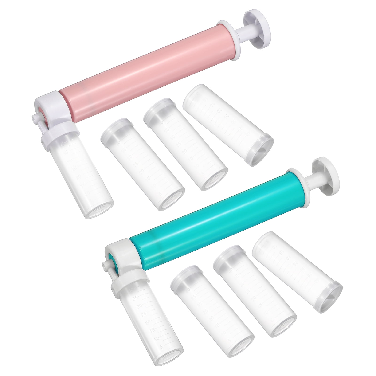 Uxcell 2Pcs Manual Air Brush for Cake Decorating, Cake Air Brush Kit Spray Gun with 4 Tubes for Home Kitchen DIY Baking Cake Cupcakes Cookies and Desserts, Purple/Pink
