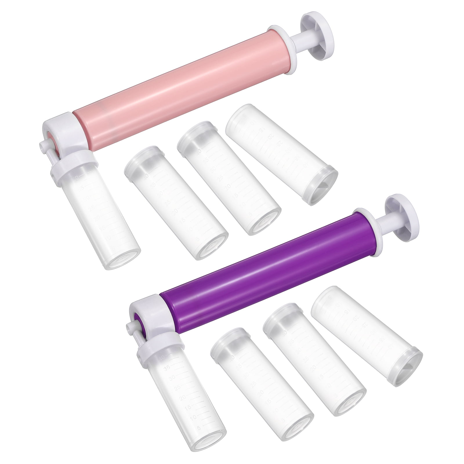 Uxcell 2Pcs Manual Air Brush for Cake Decorating, Cake Air Brush Kit Spray Gun with 4 Tubes for Home Kitchen DIY Baking Cake Cupcakes Cookies and Desserts, Purple/Pink