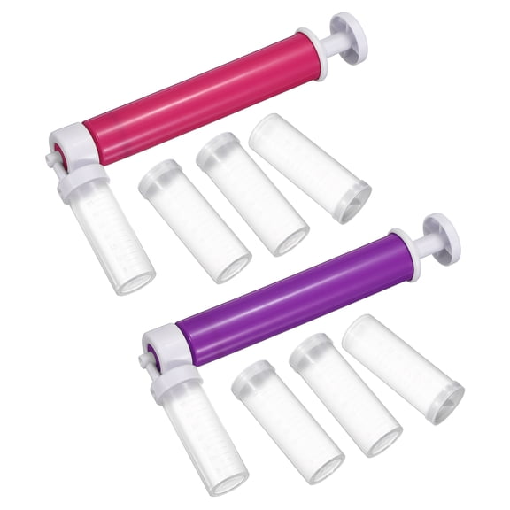 Uxcell 2Pcs Manual Air Brush for Cake Decorating, Cake Air Brush Kit Spray Gun with 4 Tubes for Home Kitchen DIY Baking Cake Cupcakes Cookies and Desserts, Purple/Pink