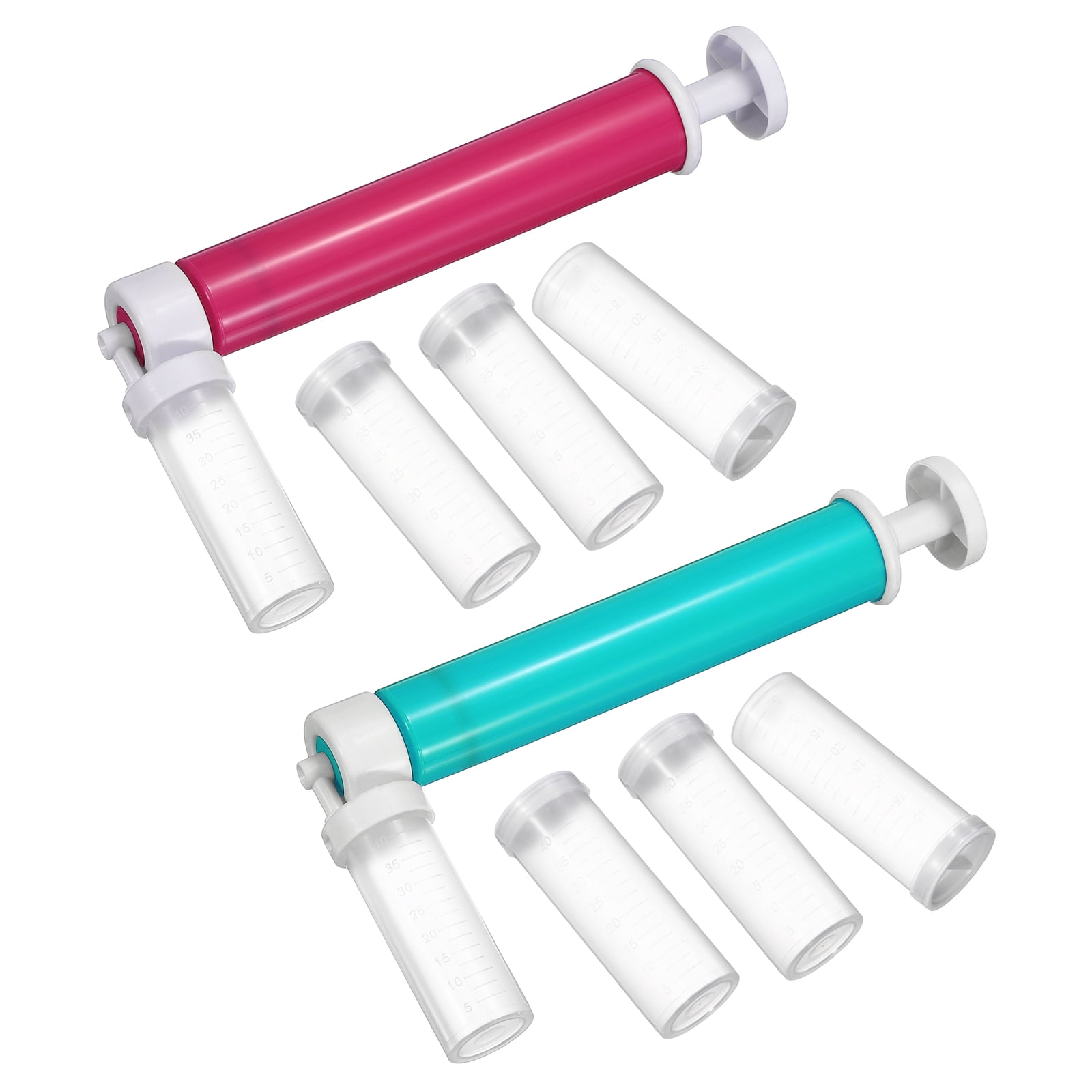 Uxcell 2Pcs Manual Air Brush for Cake Decorating, Cake Air Brush Kit Spray Gun with 4 Tubes for Home Kitchen DIY Baking Cake Cupcakes Cookies and Desserts, Purple/Pink