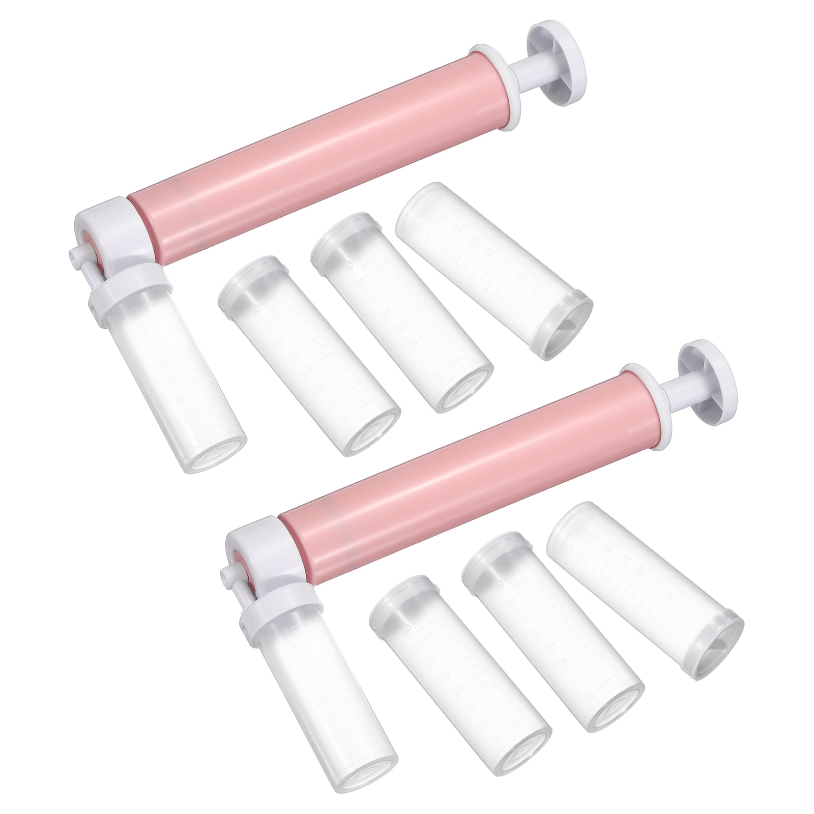 Uxcell 2Pcs Manual Air Brush for Cake Decorating, Cake Air Brush Kit Spray Gun with 4 Tubes for Home Kitchen DIY Baking Cake Cupcakes Cookies and Desserts, Purple/Pink