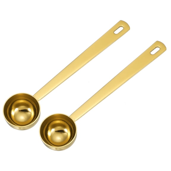 Uxcell 2Pcs Measuring Spoon, 10ml Long Handle Table Scoop Teaspoon Coffee Scoop Spoon for Ground Coffee Tea Sugar Cooking Baking, Gold