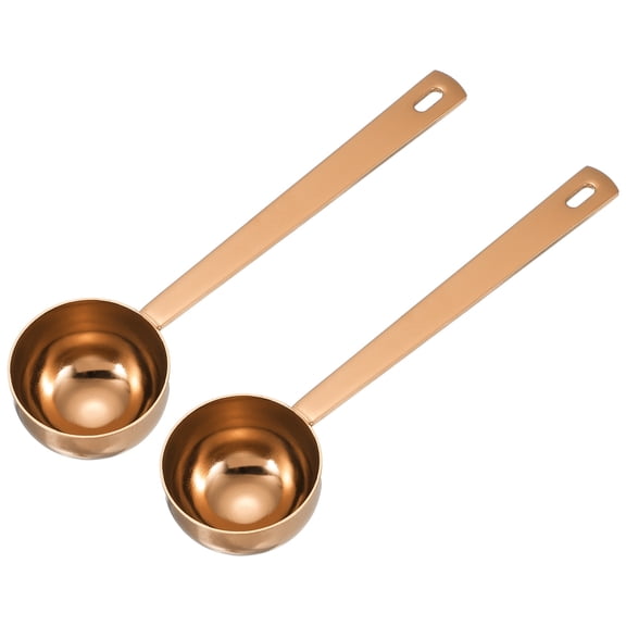 Uxcell 2Pcs Measuring Spoon, 30ml Long Handle Table Scoop Teaspoon Coffee Scoop Spoon for Ground Coffee Tea Sugar Cooking Baking, Rose Gold
