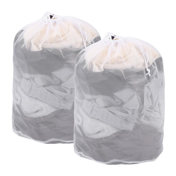 Uxcell 2Pcs Mesh Laundry Bag, 23.6x19.7" Large Drawstring Net Laundry Bag Thin Mesh for Washing Machine for College, Dorm, Travel, Family and Apartment Residents, White