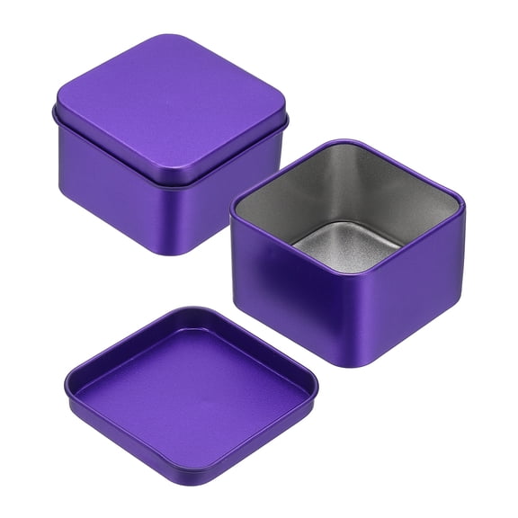 Uxcell 2Pcs Metal Tin Box, 2.4x1.5" Square Empty Tinplate Containers with Lid Portable Storage Box Candy Jars for Valentine's Day, Candle Jewelry Craft Storage Home Organizer, Dark Purple